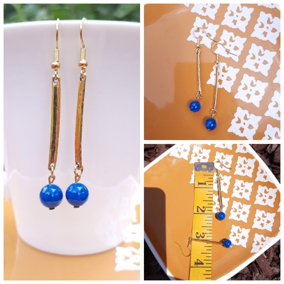 Blue Agate Dainty Bar Earrings & Amazonite Simple Stone Earrings Bundle - Picture 3 of 3